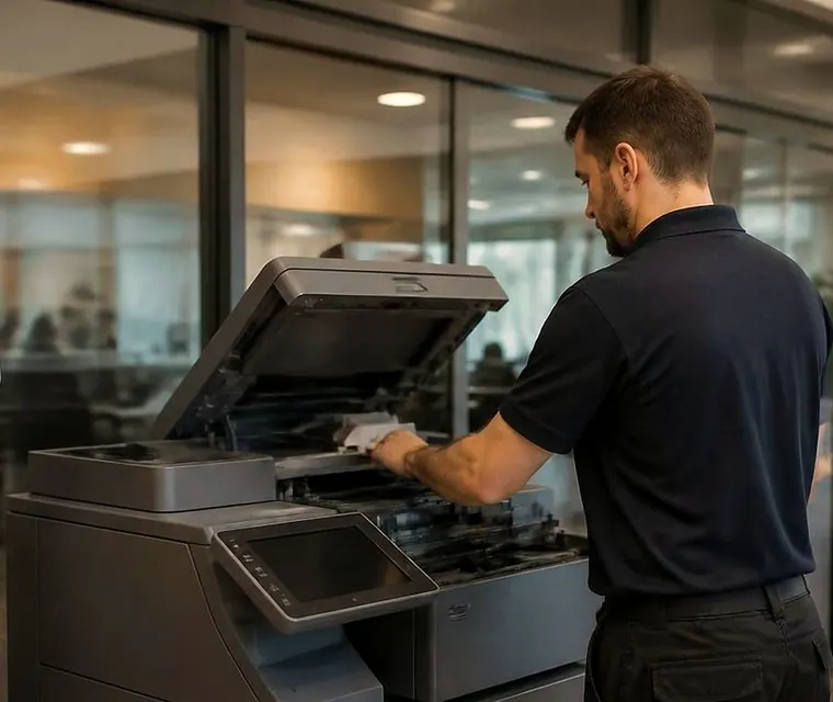 Technician servicing a copier in a council office in Sunshine Coast